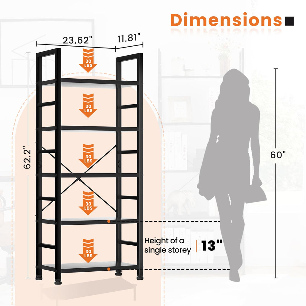 5 Tier Black Bookshelf C367