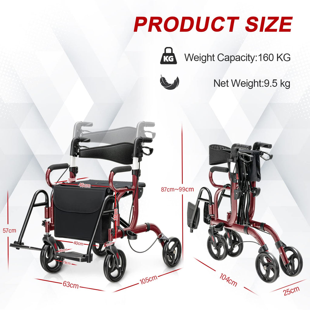 2-in-1 Rollator Walker with Seat J96007