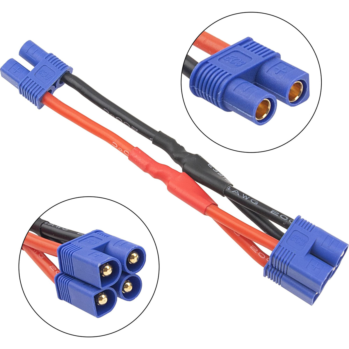 3Pcs 14AWG Silicone Y Splitter Cable Adapter 1 Female to 2 Male P4143
