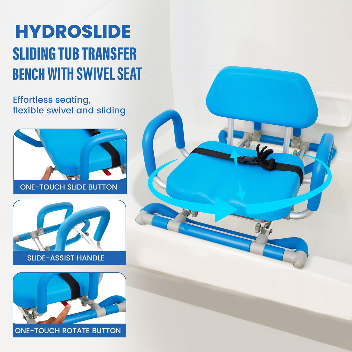 Blue Padded Sliding Shower Chair with Armrests U821085