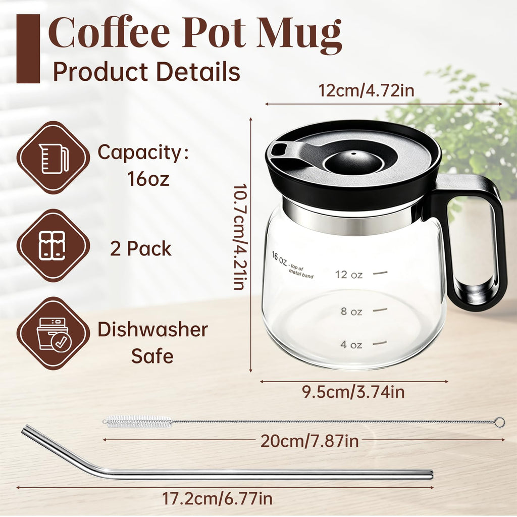 2 Pack 16oz Clear Glass Coffee Mug with Lid and Straw Q914