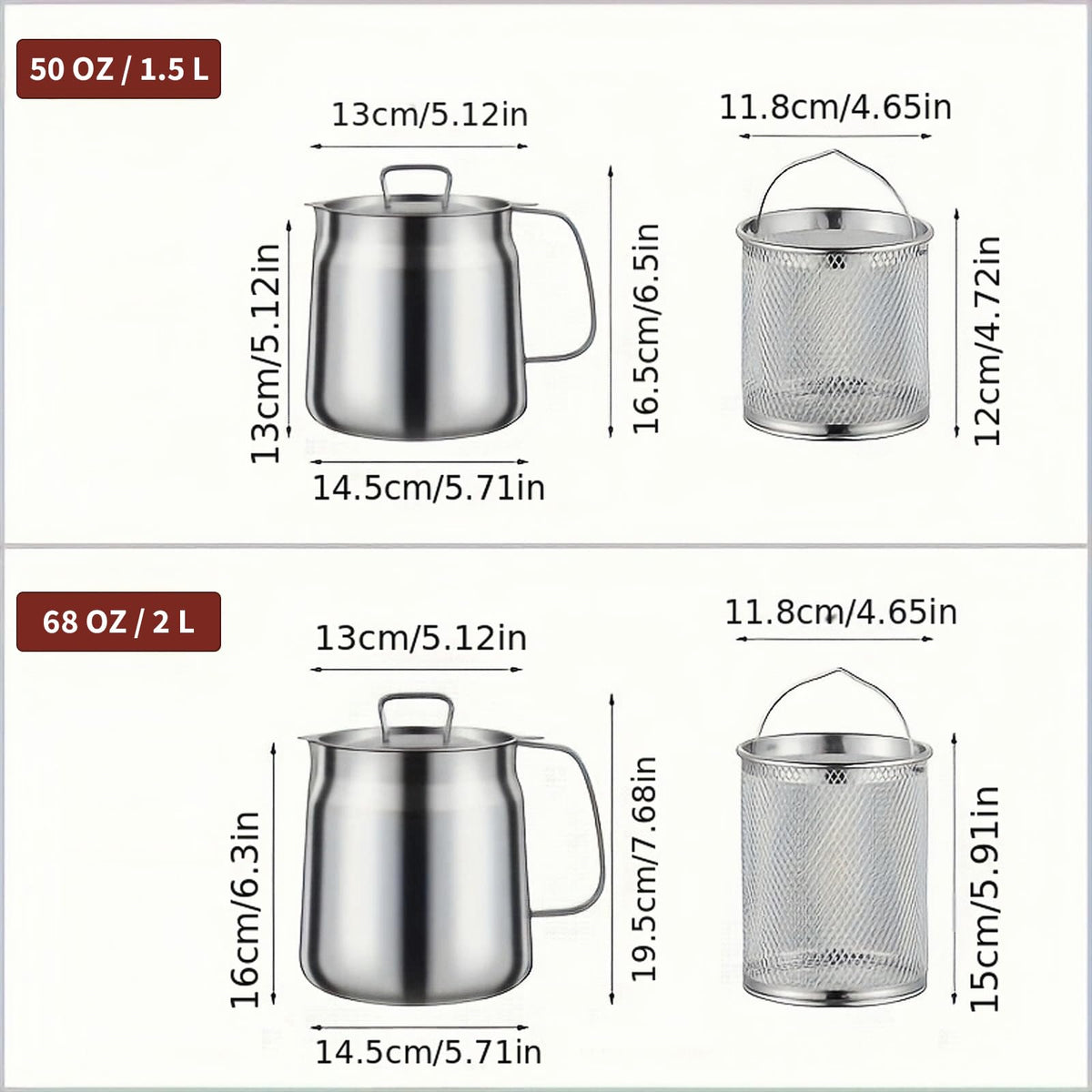 68oz 304 Stainless Steel Deep Fryer Pot with Basket C951105