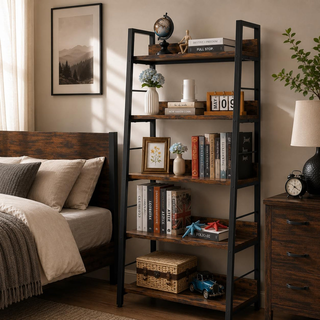 5 Tier Wood Metal Ladder Shelf Bookcase B10469