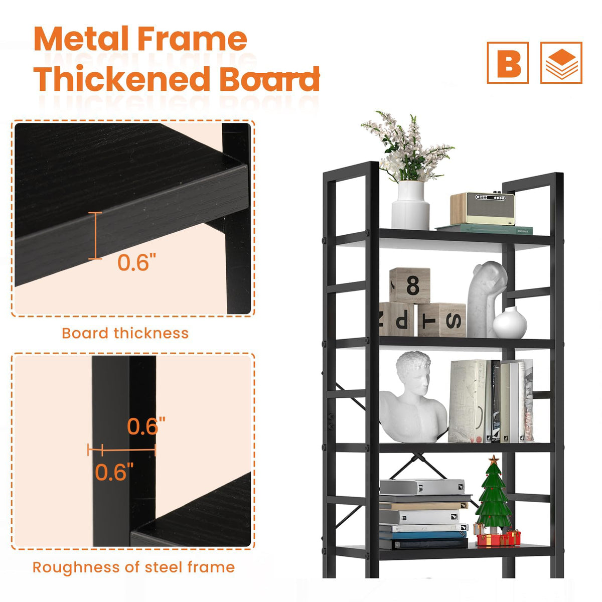 5 Tier Black Bookshelf C367