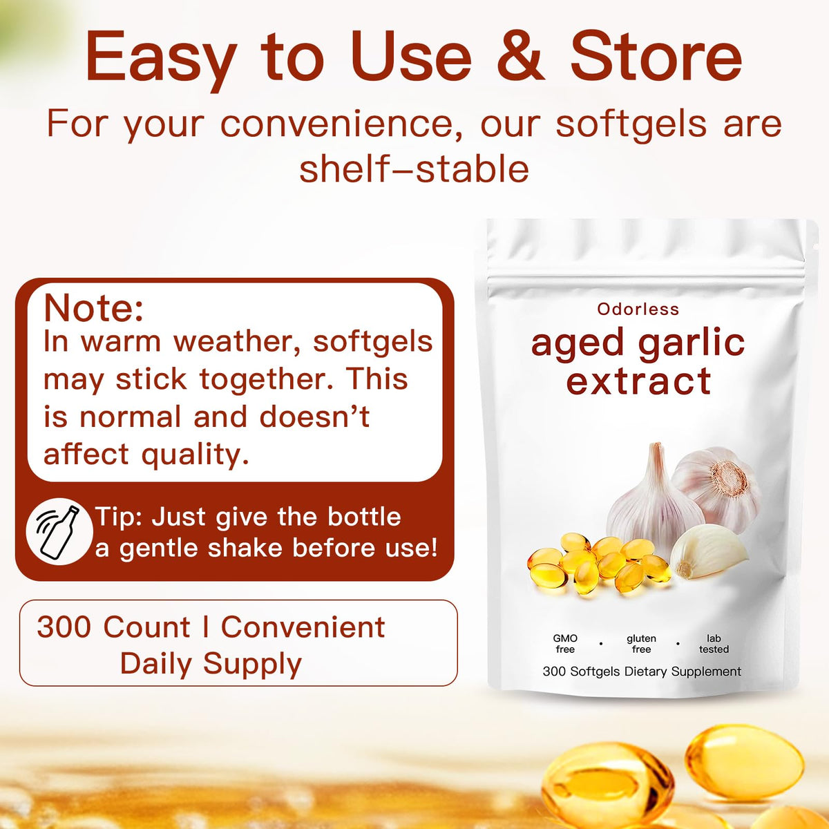 Odorless Organic Garlic Capsules 300 Count Y9019