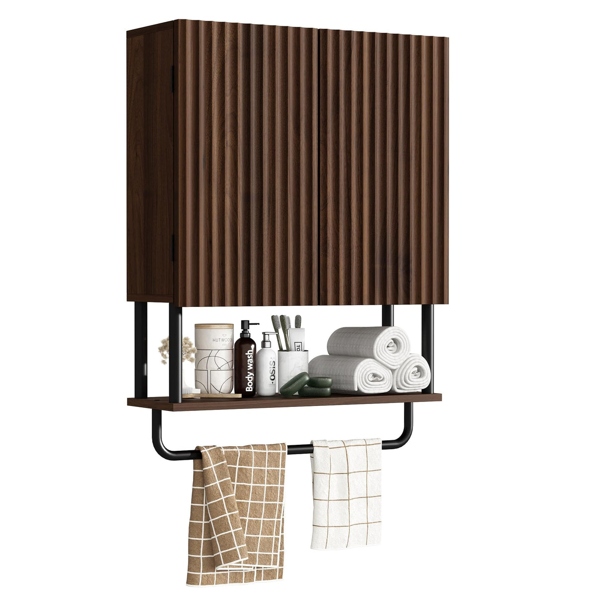 Fluted 2 Doors 3-Tier Bathroom Wall Cabinet T783
