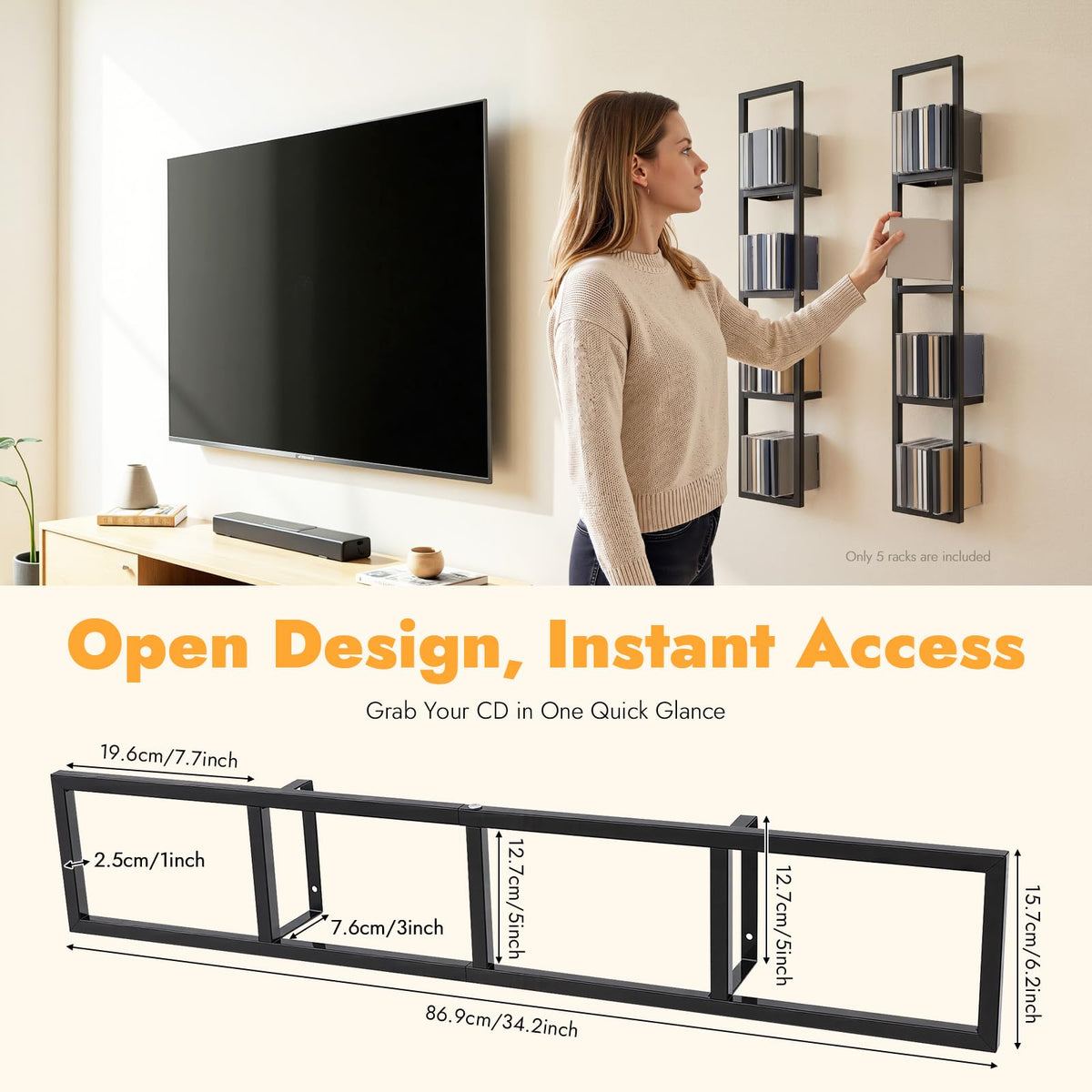 5Pcs Wall Mount Media Storage Rack I3906