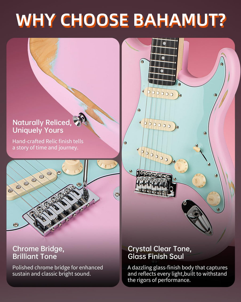 39" Pink & Blue Electric Guitar W494