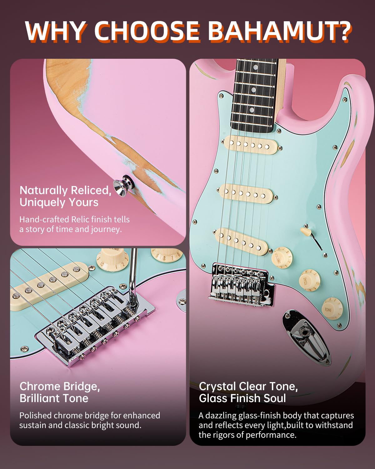 39" Pink & Blue Electric Guitar W494