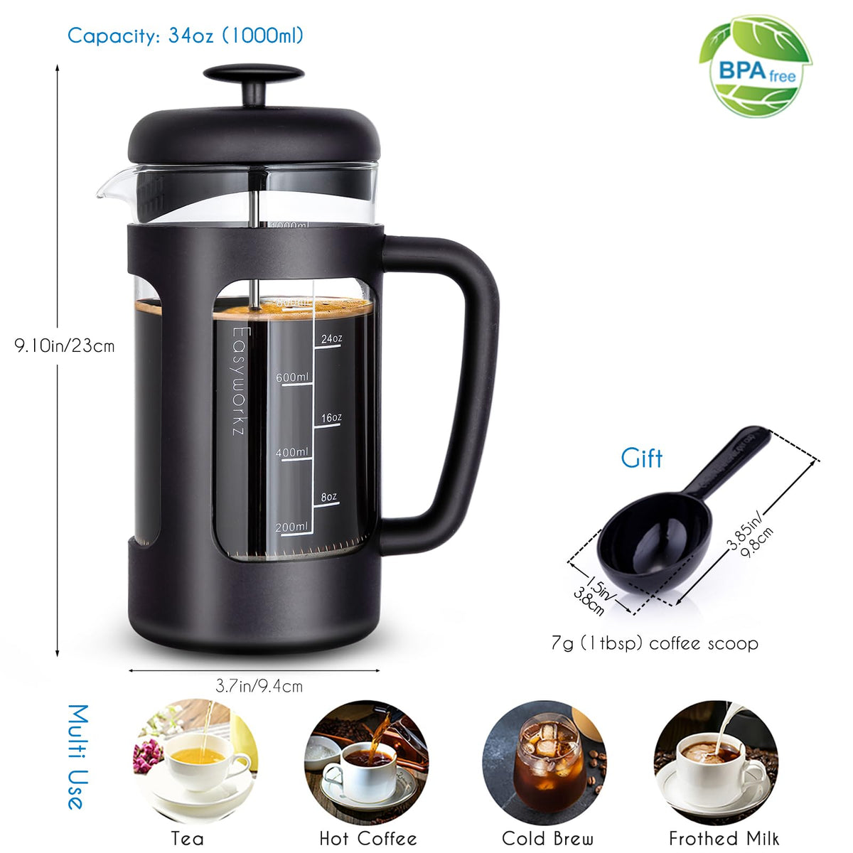 French Press and Gooseneck Pour Over Coffee Kettle 34 oz 12 oz Stainless Steel Silver S57583