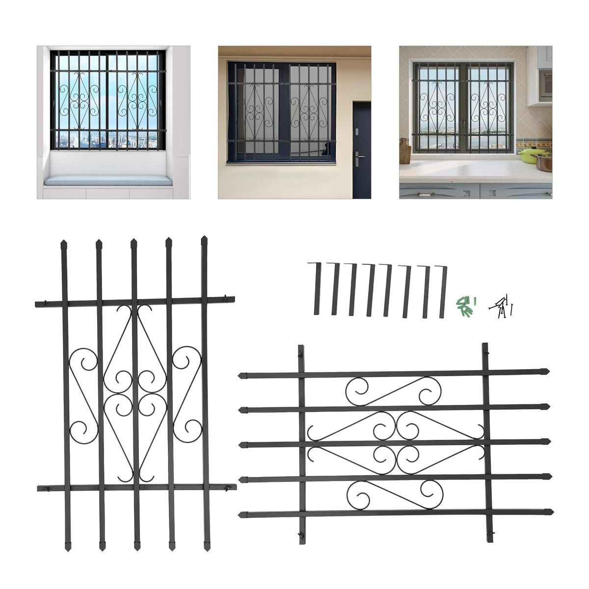 24 x 36 Inch Heavy Duty Iron Window Security Bars, Black 2 Pack T8182