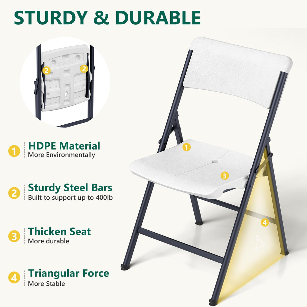White 4 Pack Plastic Folding Chairs with Metal Frame T50974