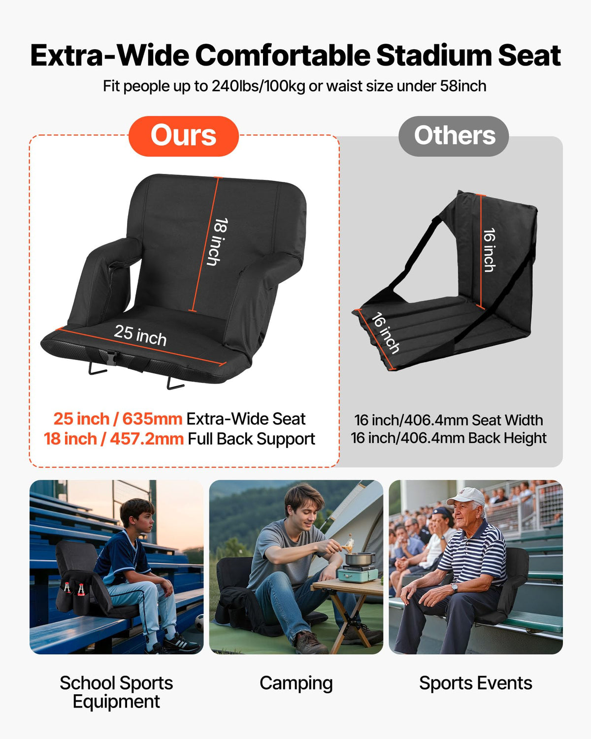 6 Adjustable Angle Padded Stadium Seat with Armrest B373668