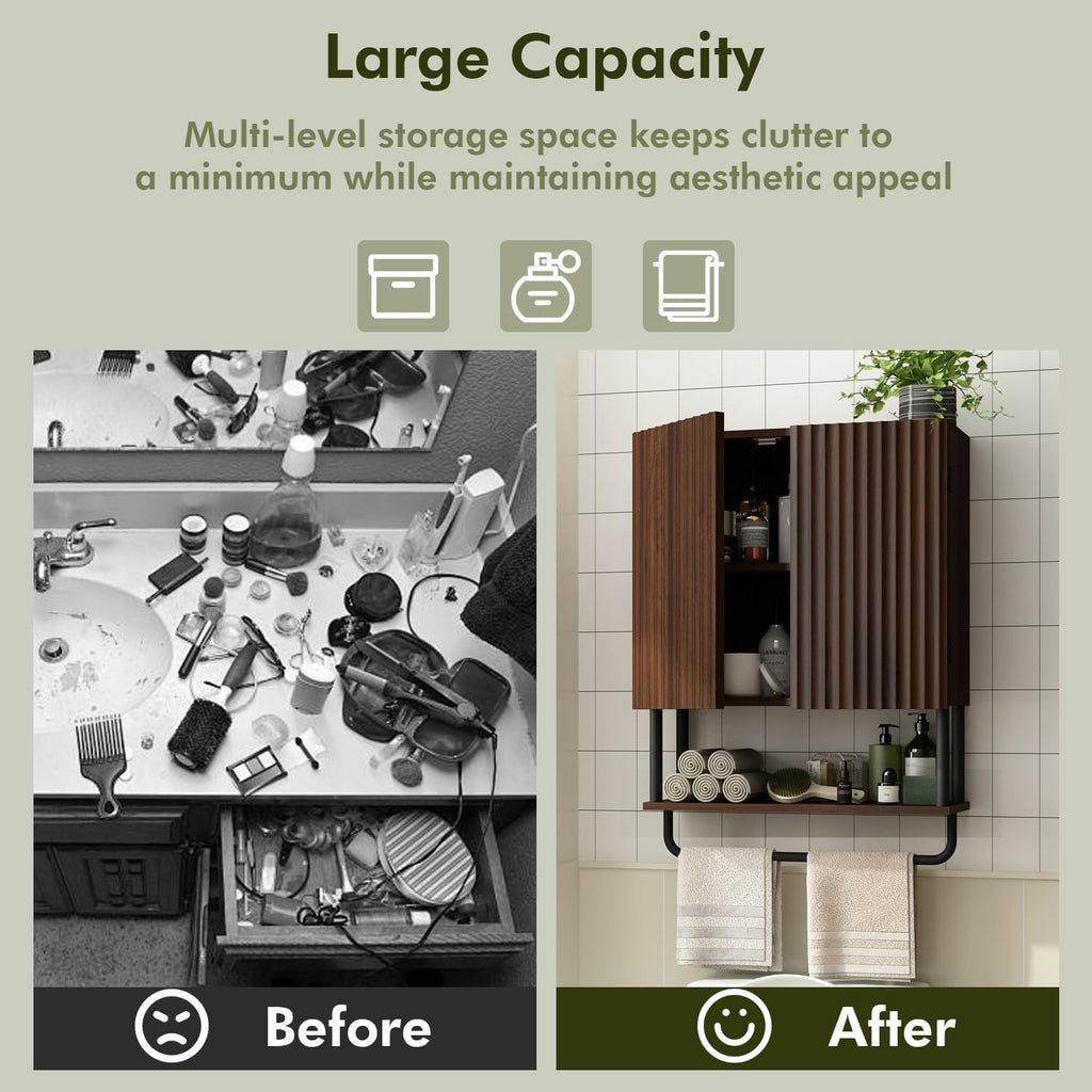 Fluted 2 Doors 3-Tier Bathroom Wall Cabinet T783