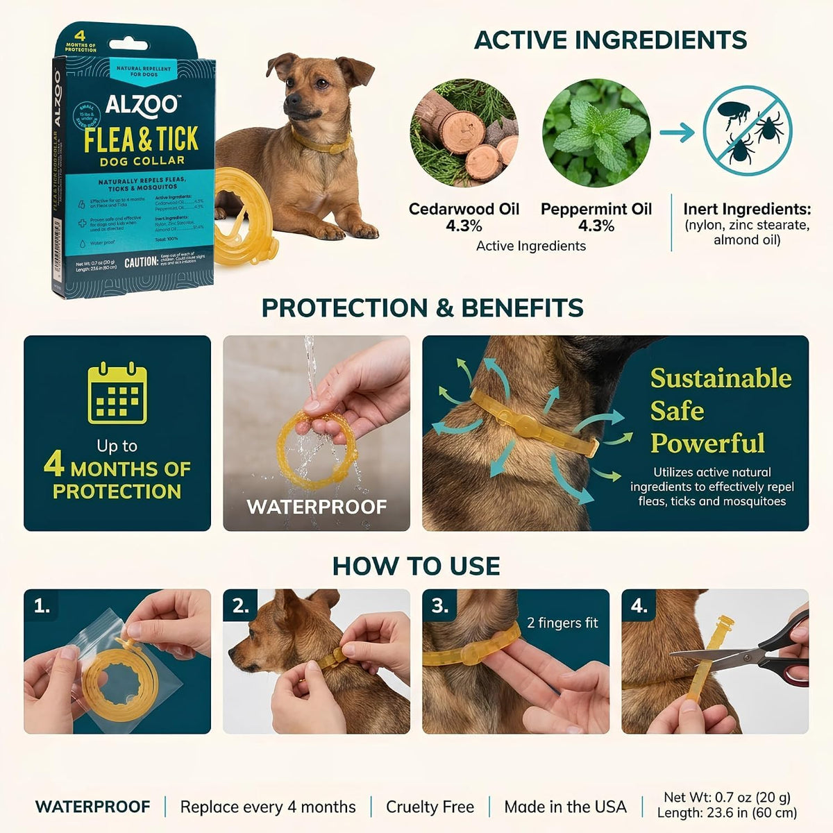 Plant-Based Flea & Tick Dog Collar for Small-Sized Dogs F760557