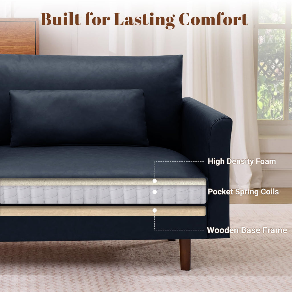 Faux Leather 3-Seater with Side Pocket J409973