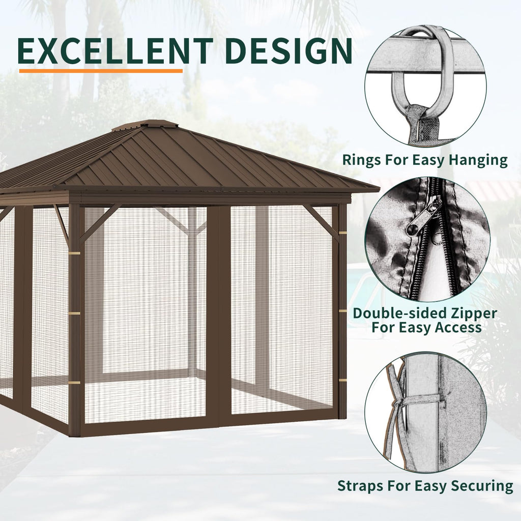 Replacement Gazebo Mosquito Netting 8x8x7 FT Brown E788