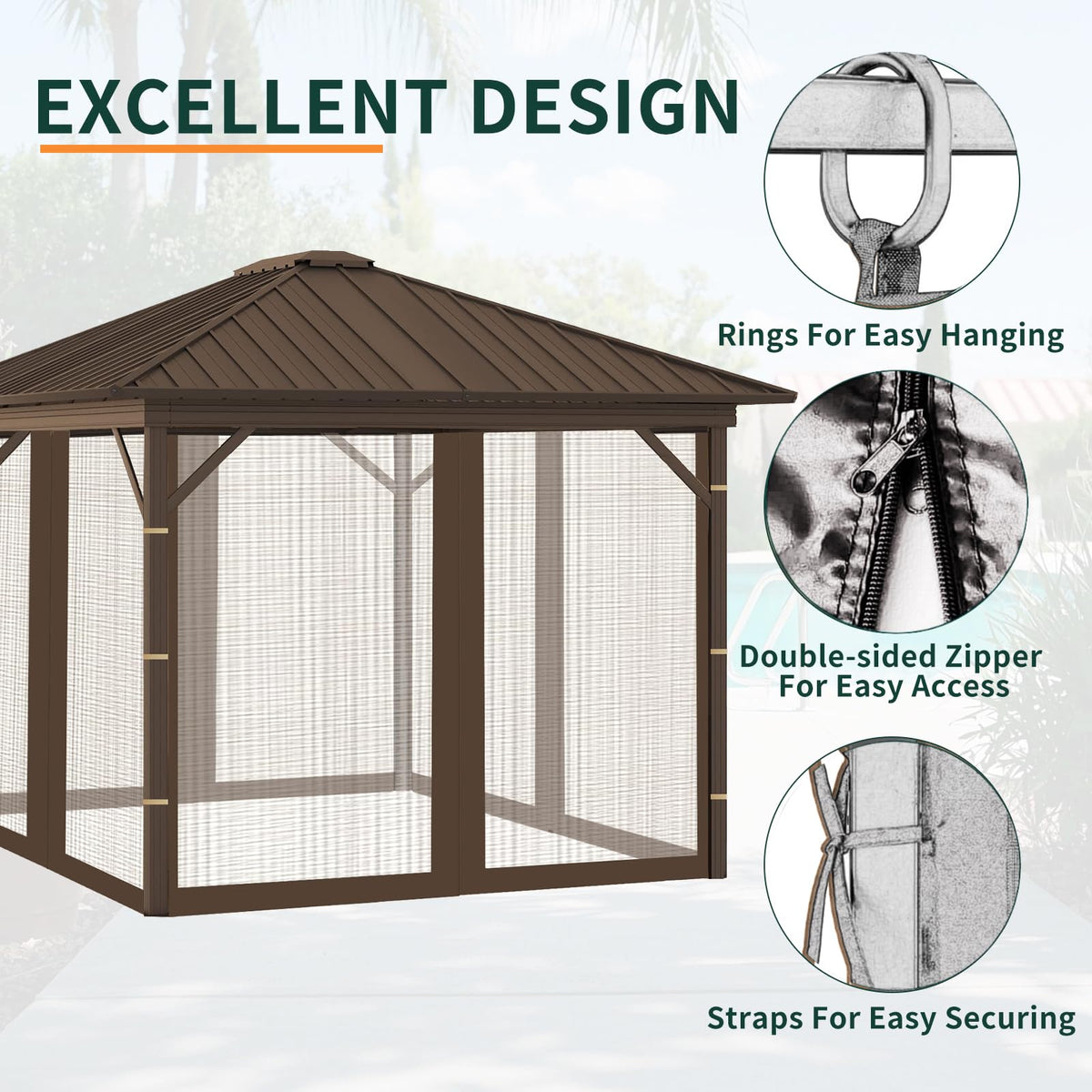 Replacement Gazebo Mosquito Netting 8x8x7 FT Brown E788