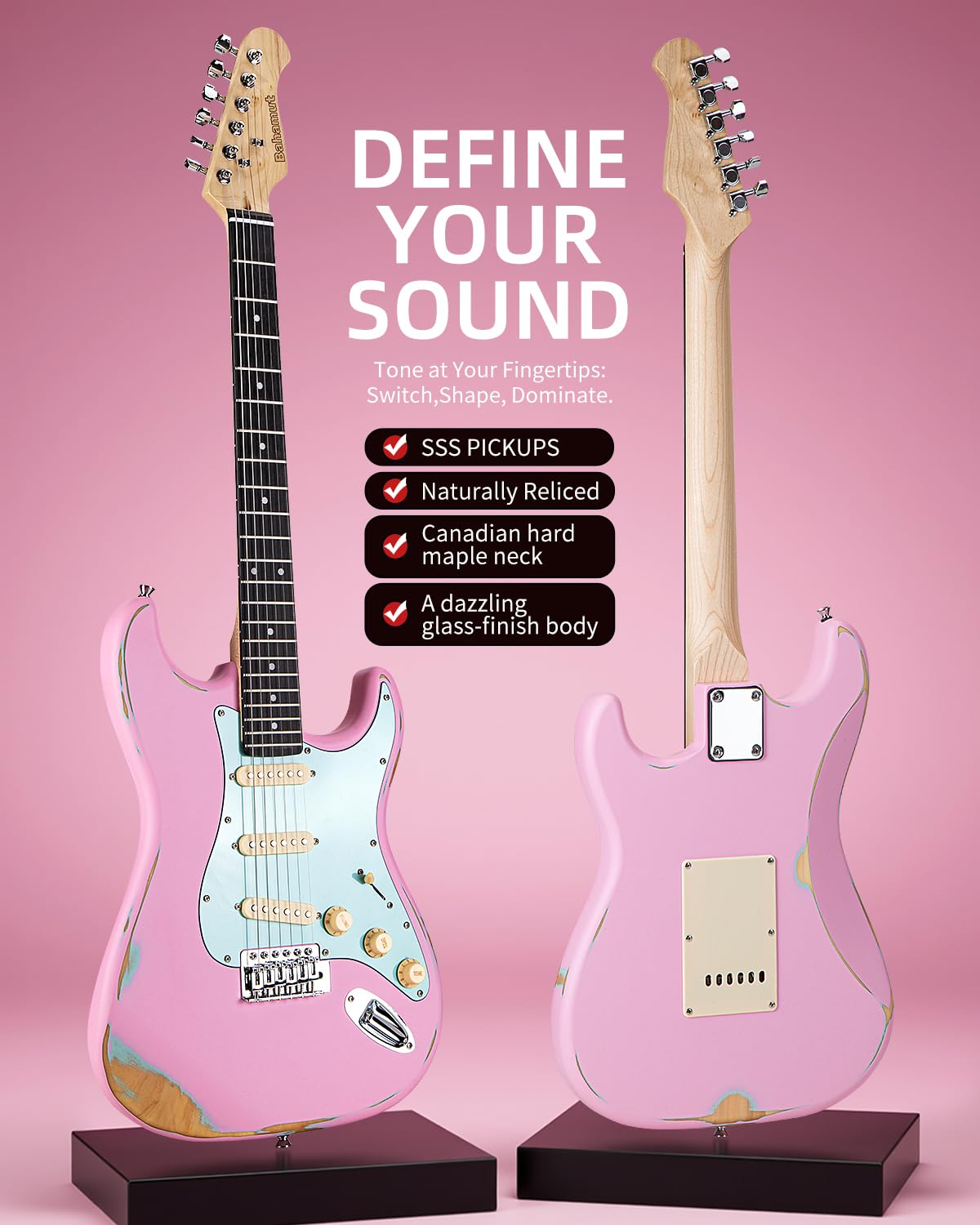 39" Pink & Blue Electric Guitar W494