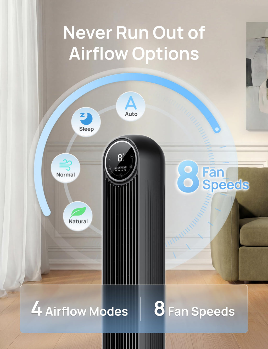 Ultra Quiet Tower Fan, 8 Speeds K59888