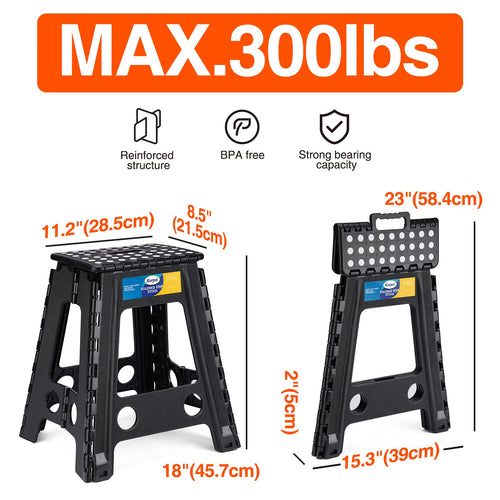 18" Non-Slip Folding Step Stool 300 lbs Black K8236
