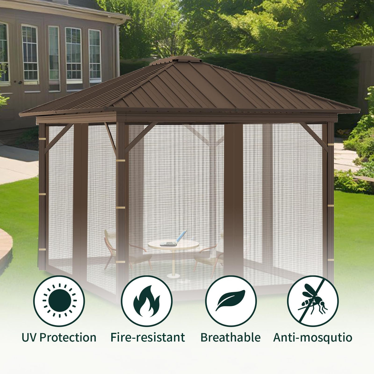 Replacement Gazebo Mosquito Netting 8x8x7 FT Brown E788