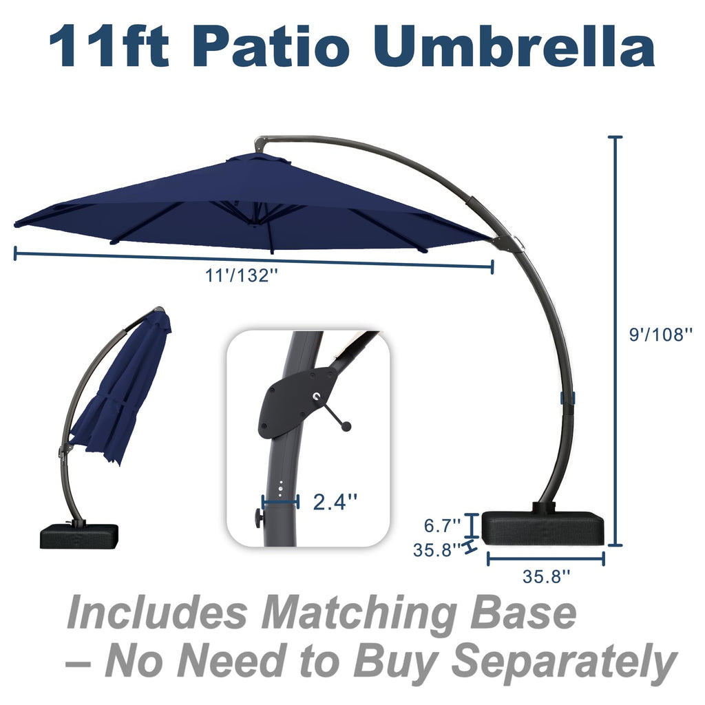 11FT Navy Blue Aluminum Cantilever Umbrella with Base U80234