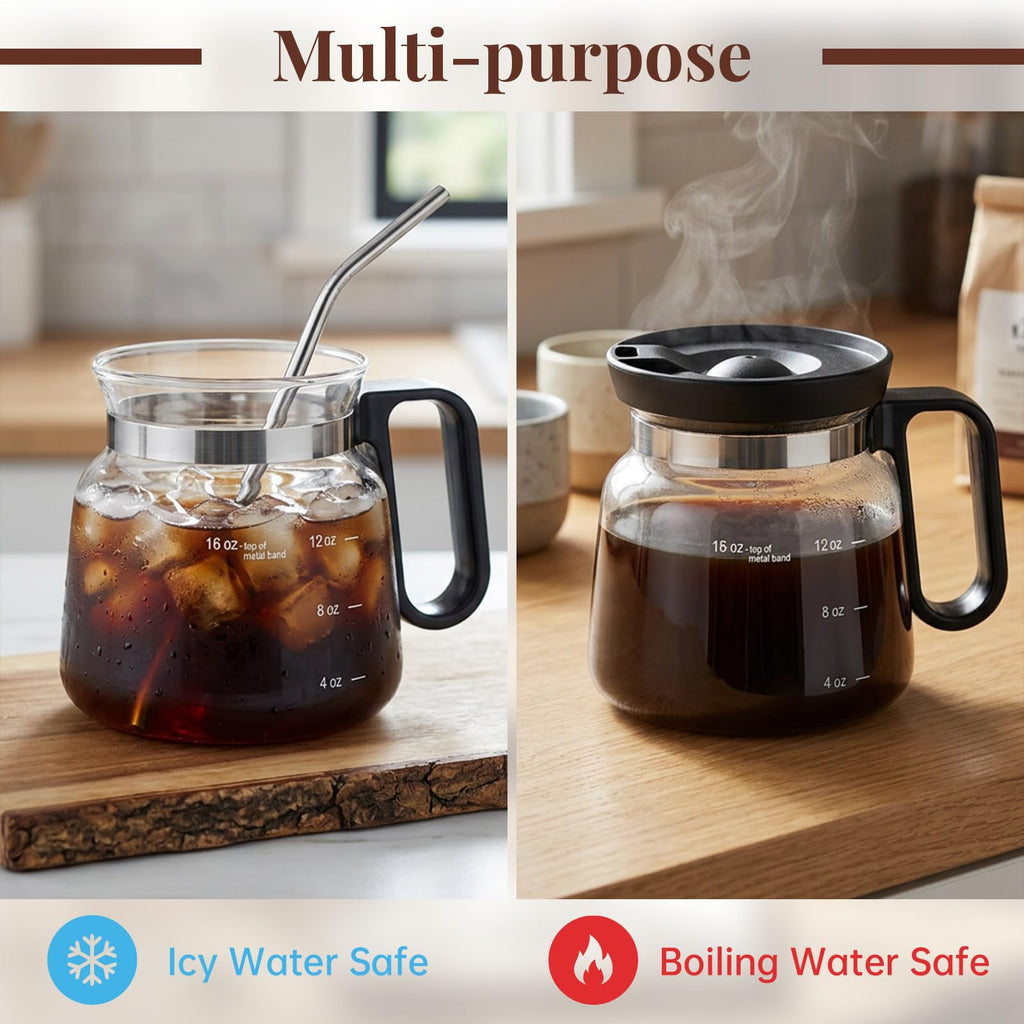 2 Pack 16oz Clear Glass Coffee Mug with Lid and Straw Q914