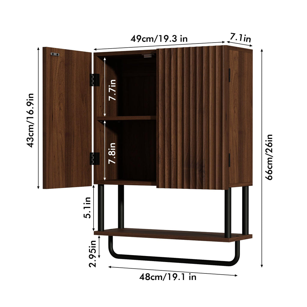 Fluted 2 Doors 3-Tier Bathroom Wall Cabinet T783