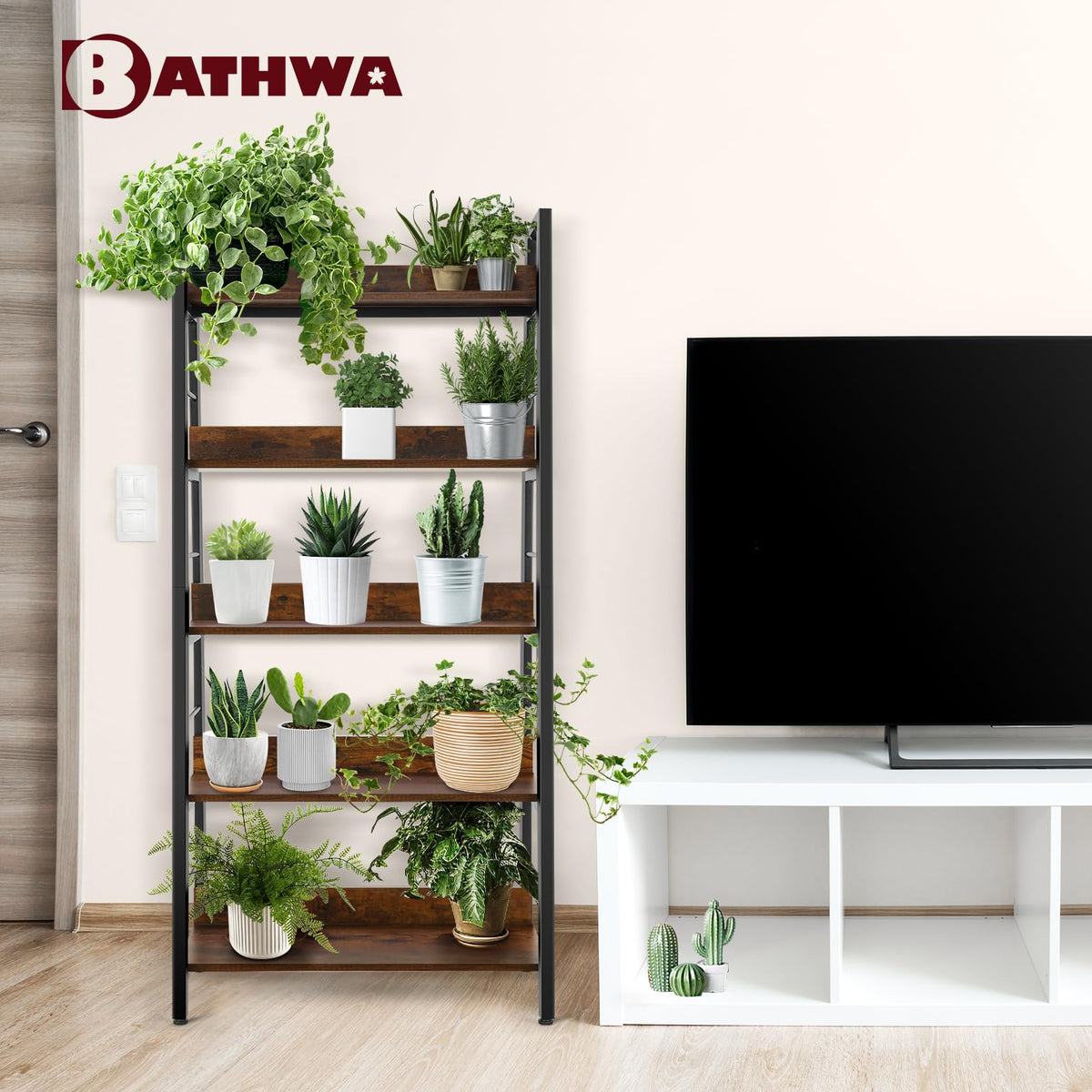 5 Tier Wood Metal Ladder Shelf Bookcase B10469