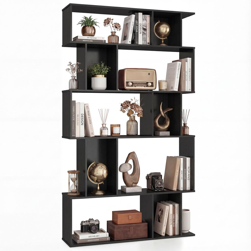 5-Tier 10-Cube Black Bookshelf I48843