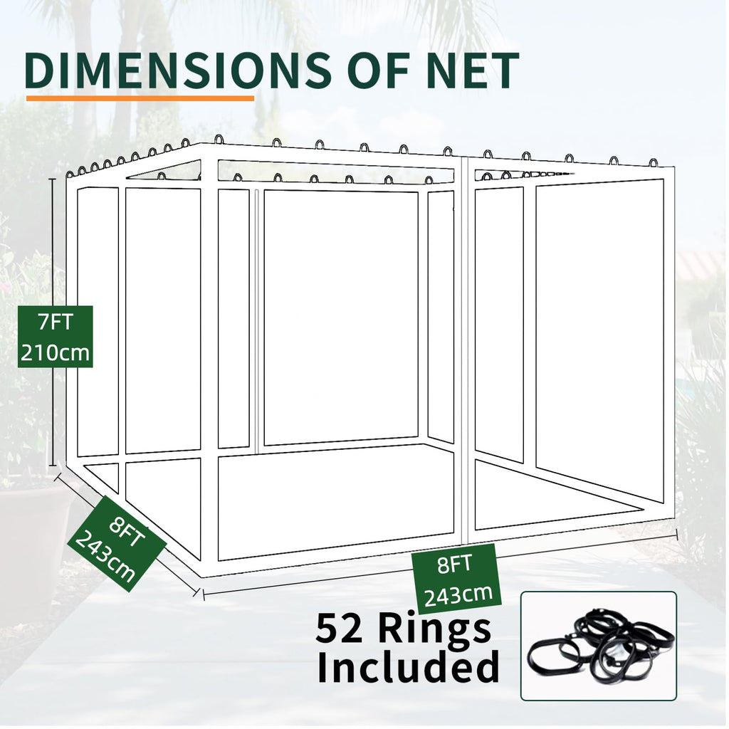 Replacement Gazebo Mosquito Netting 8x8x7 FT Brown E788