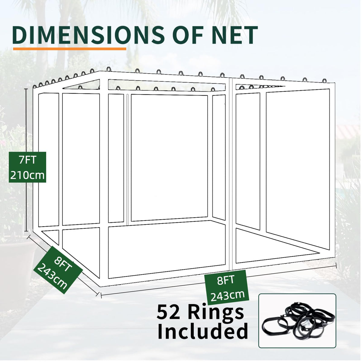 Replacement Gazebo Mosquito Netting 8x8x7 FT Brown E788