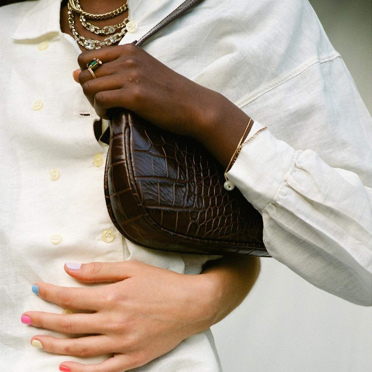 Crocodile Effect Faux Leather Clutch Shoulder Purse Handbag D18454