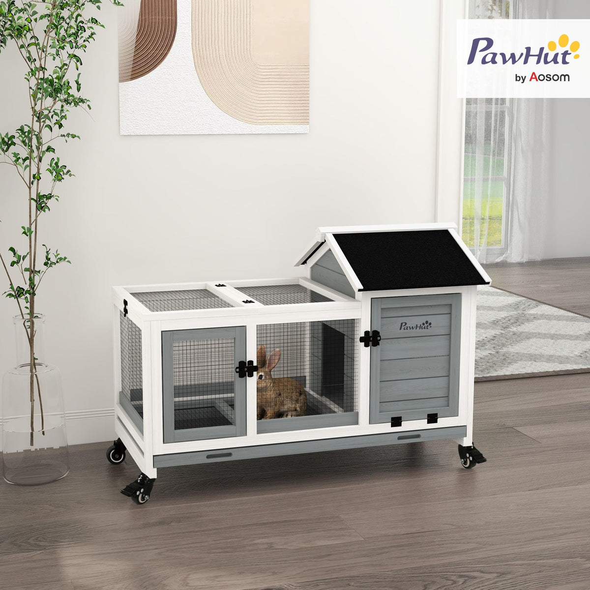 Wooden Rabbit Hutch with Wheels E875
