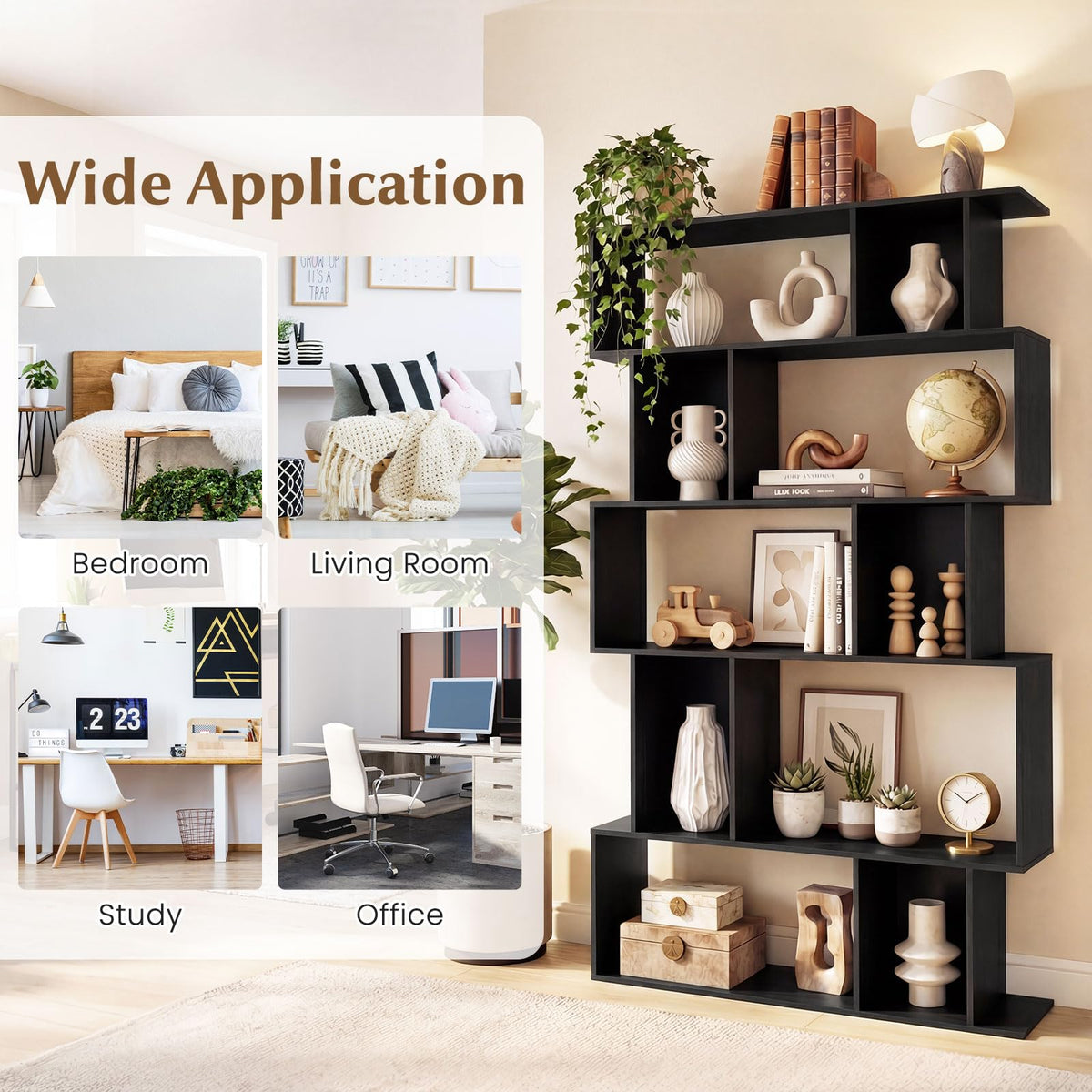 5-Tier 10-Cube Black Bookshelf I48843