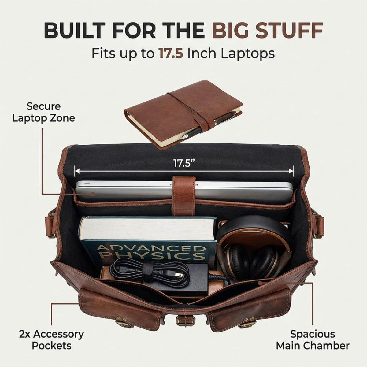Vintage Brown Full Grain Leather Messenger Bag P3008