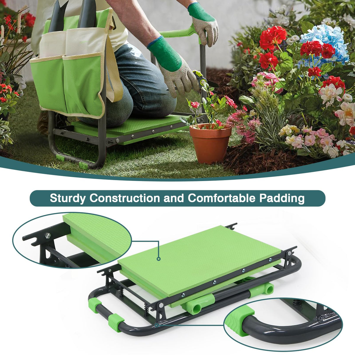 Foldable Garden Kneeler and Seat with Tool Storage Pouch U2575