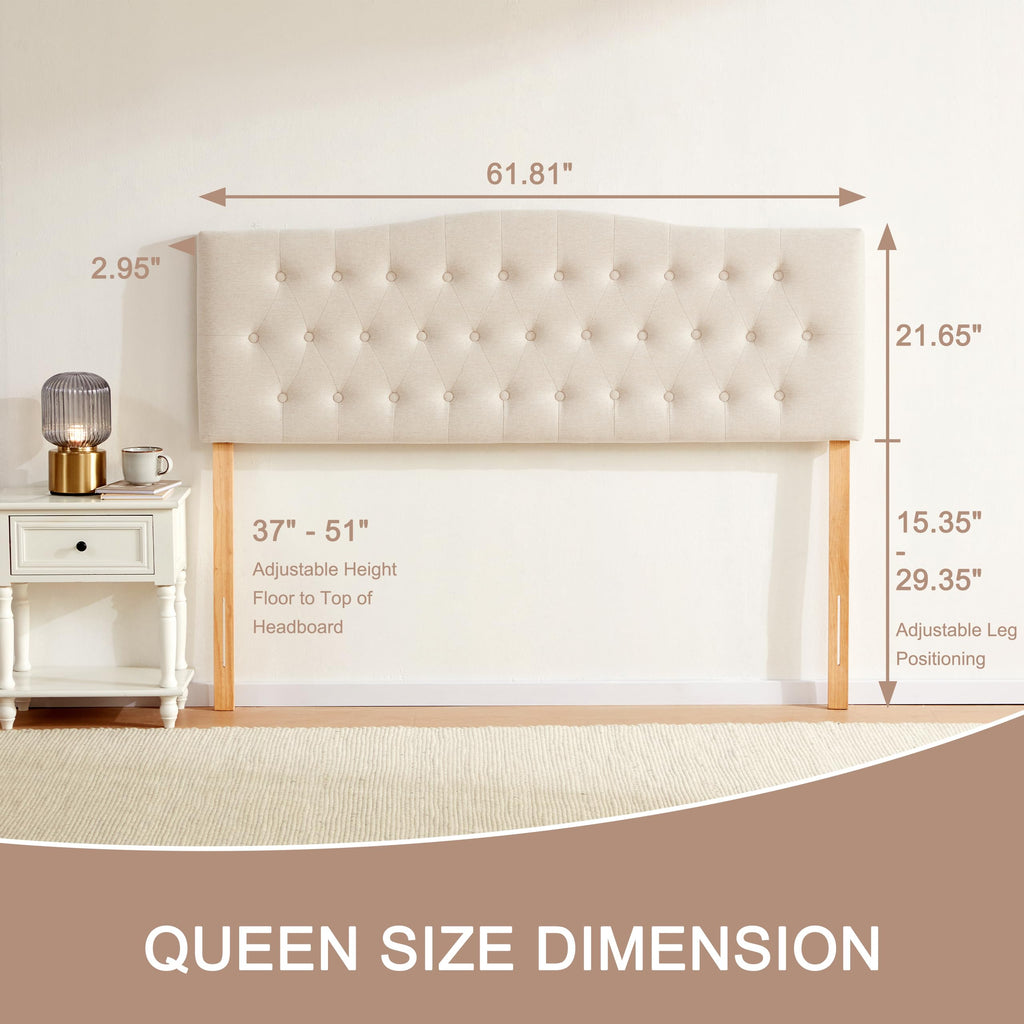 Beige Queen Size Tufted Headboard K883262