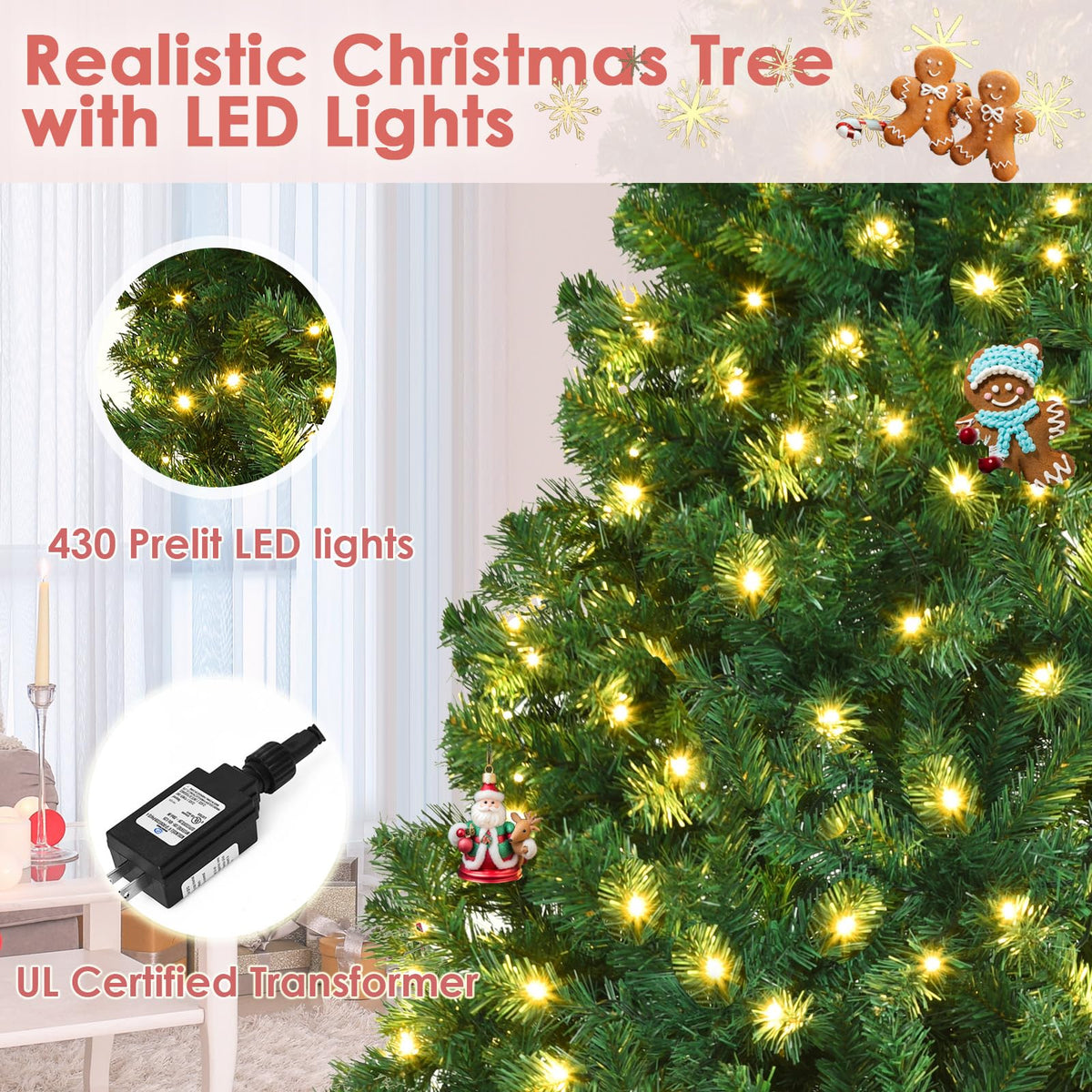 8ft Prelit Artificial Christmas Tree with 430 Warm White LED Lights U65382