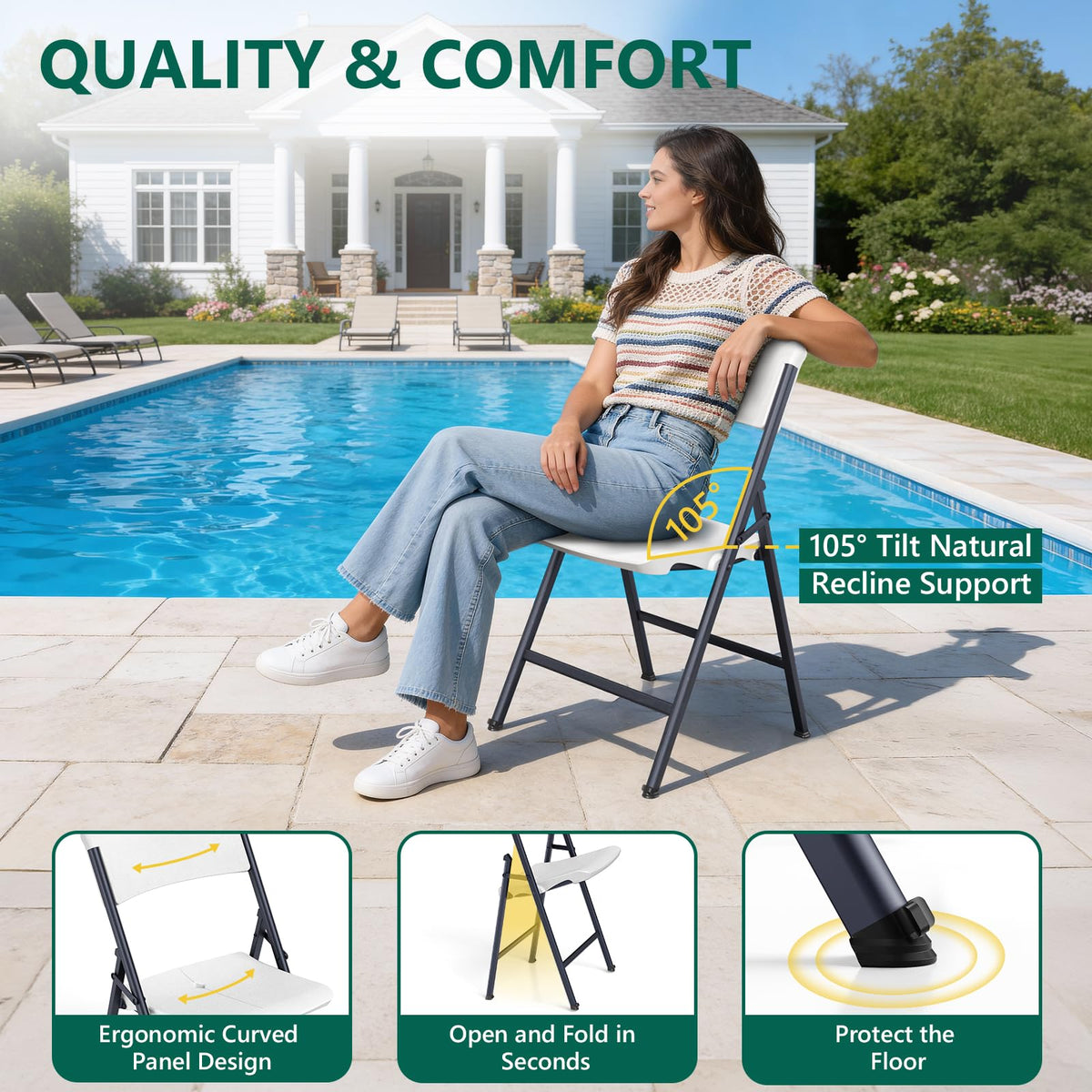 White 4 Pack Plastic Folding Chairs with Metal Frame T50974