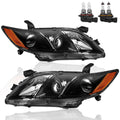 Headlights Assembly Replacement Compatible with Toyota Camry Halogen with Clear Lens Black Housing Amber Reflector Front Lamps Driver and Passenger Side E43862