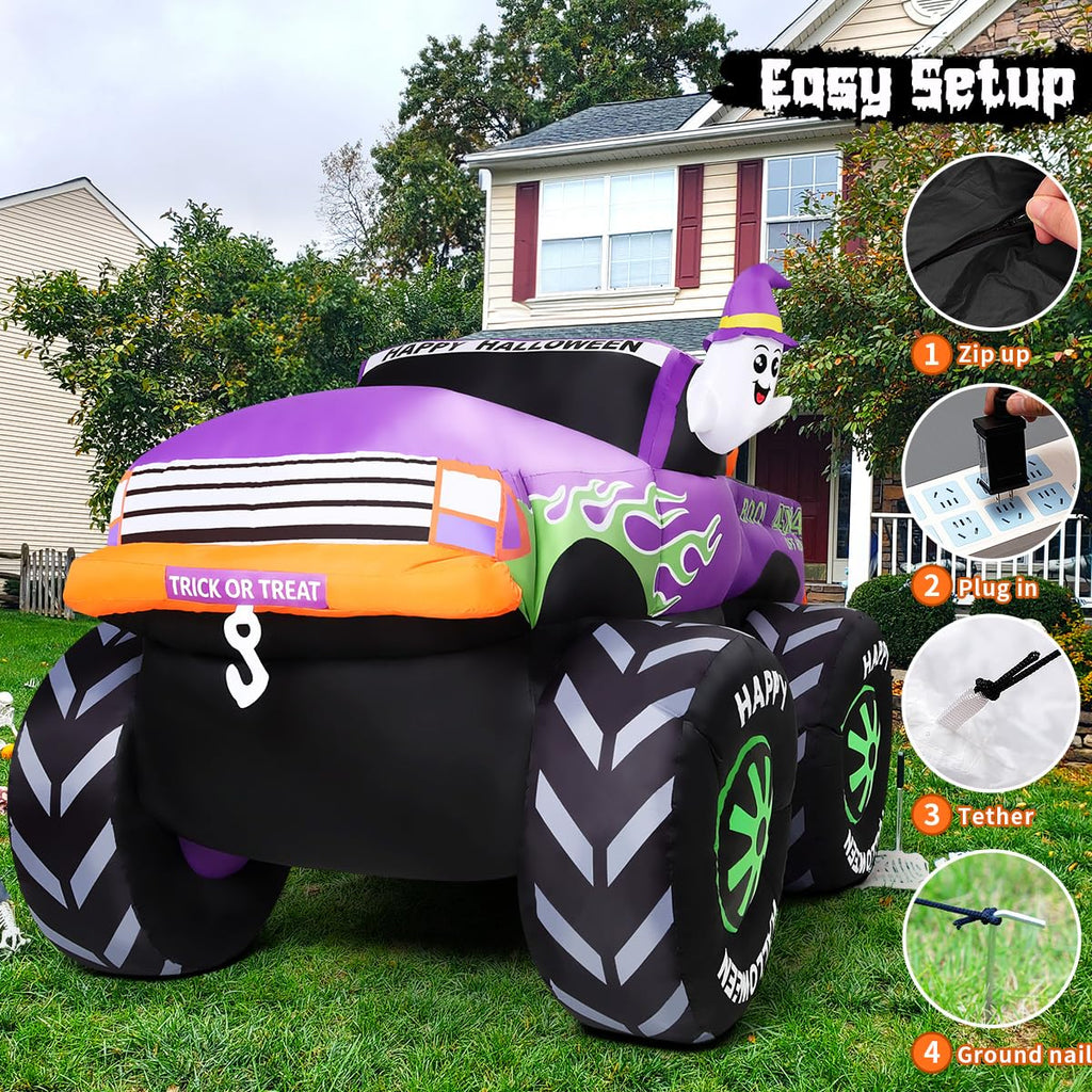 8 FT Halloween Inflatable Monster Truck with Built-in LEDs I937535