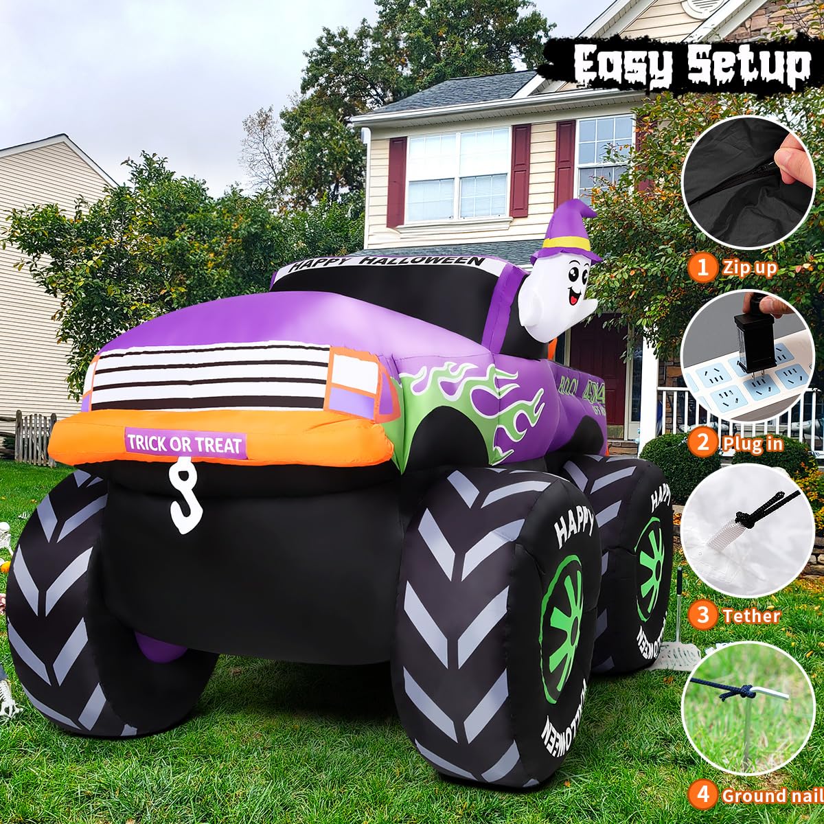 8 FT Halloween Inflatable Monster Truck with Built-in LEDs I937535