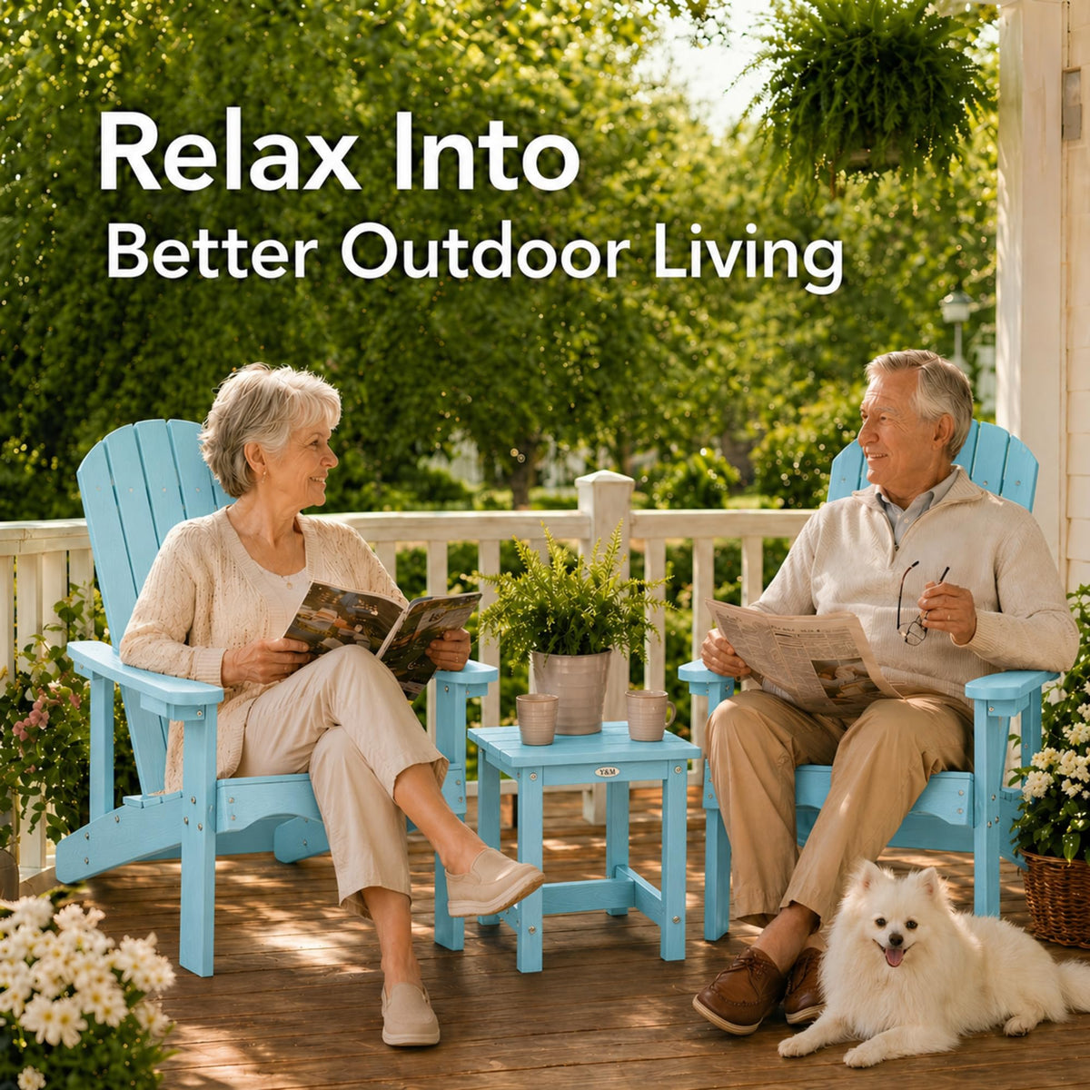 Light Blue HDPE Adirondack Chair Set of 2 with Side Table A2088