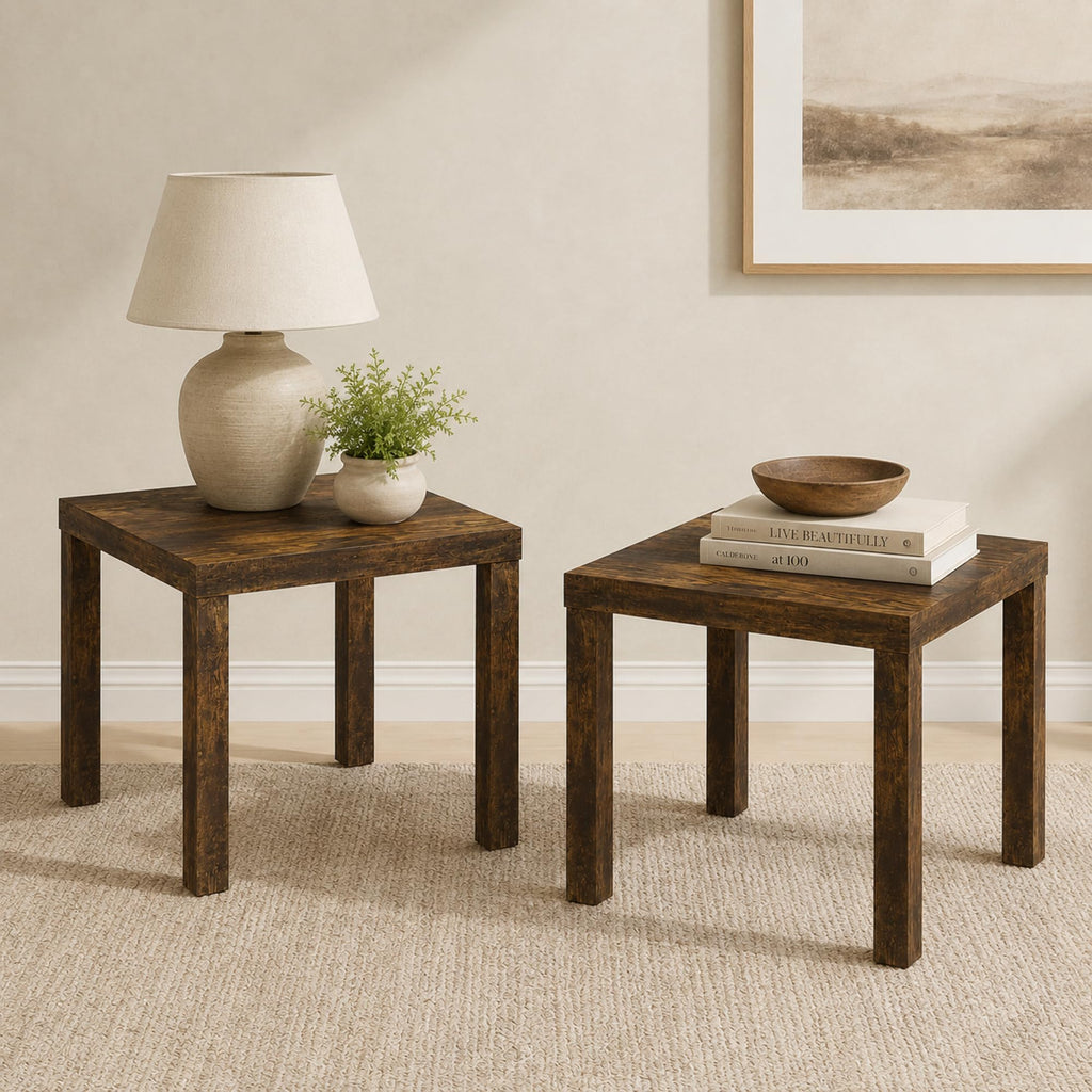 Rustic Brown Square Side Table Set of 2 J236