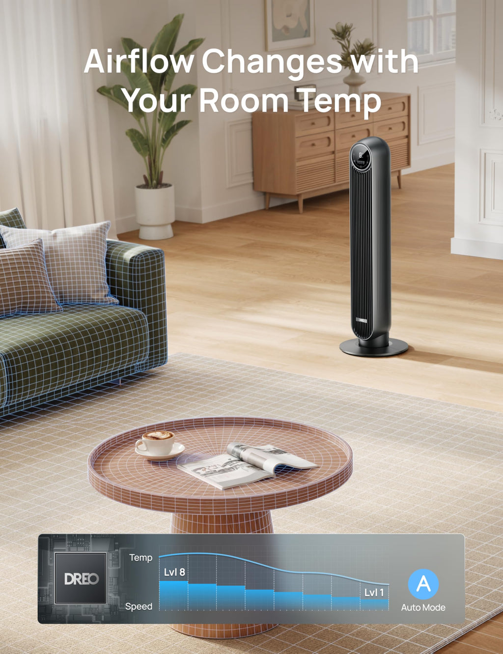 Ultra Quiet Tower Fan, 8 Speeds K59888