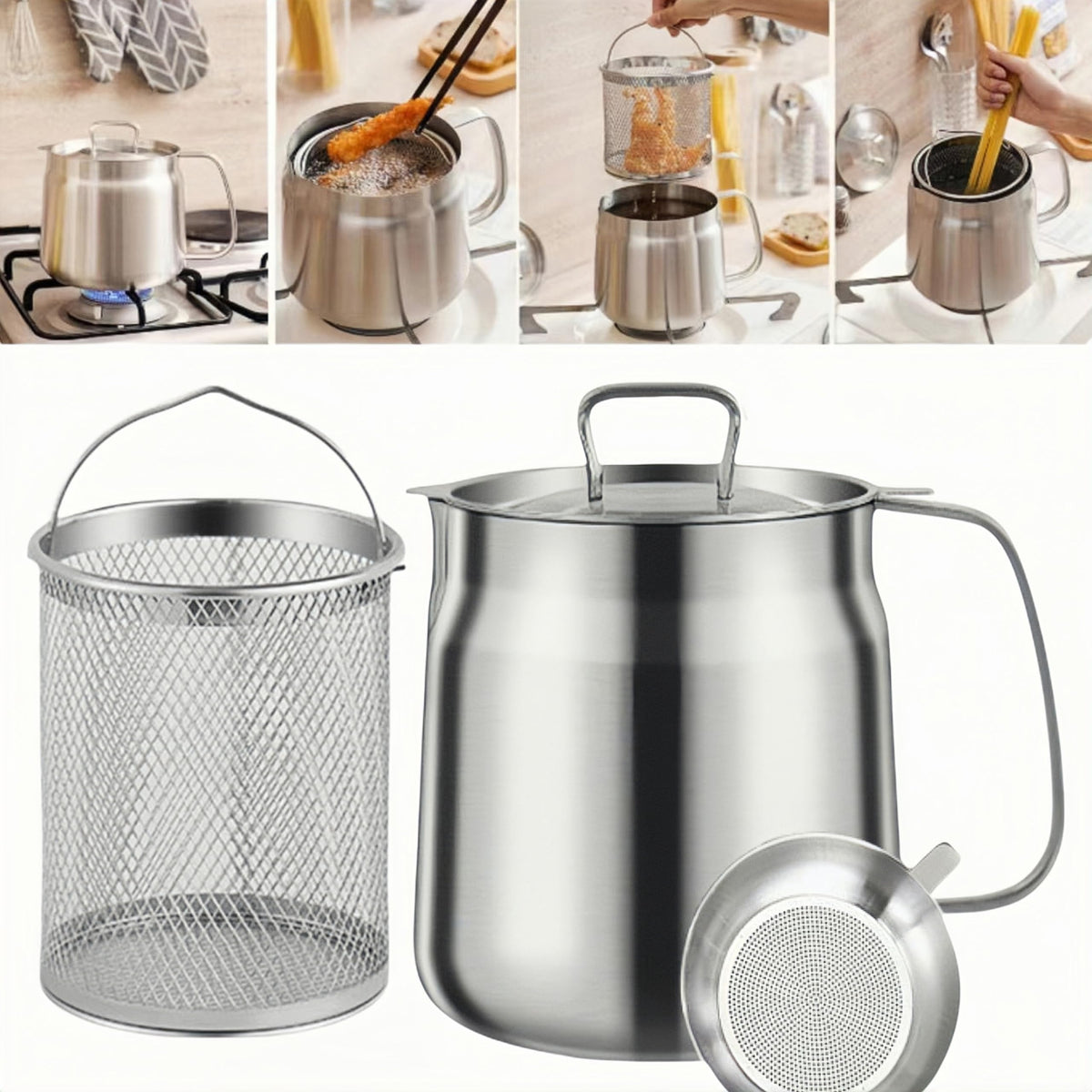 68oz 304 Stainless Steel Deep Fryer Pot with Basket C951105