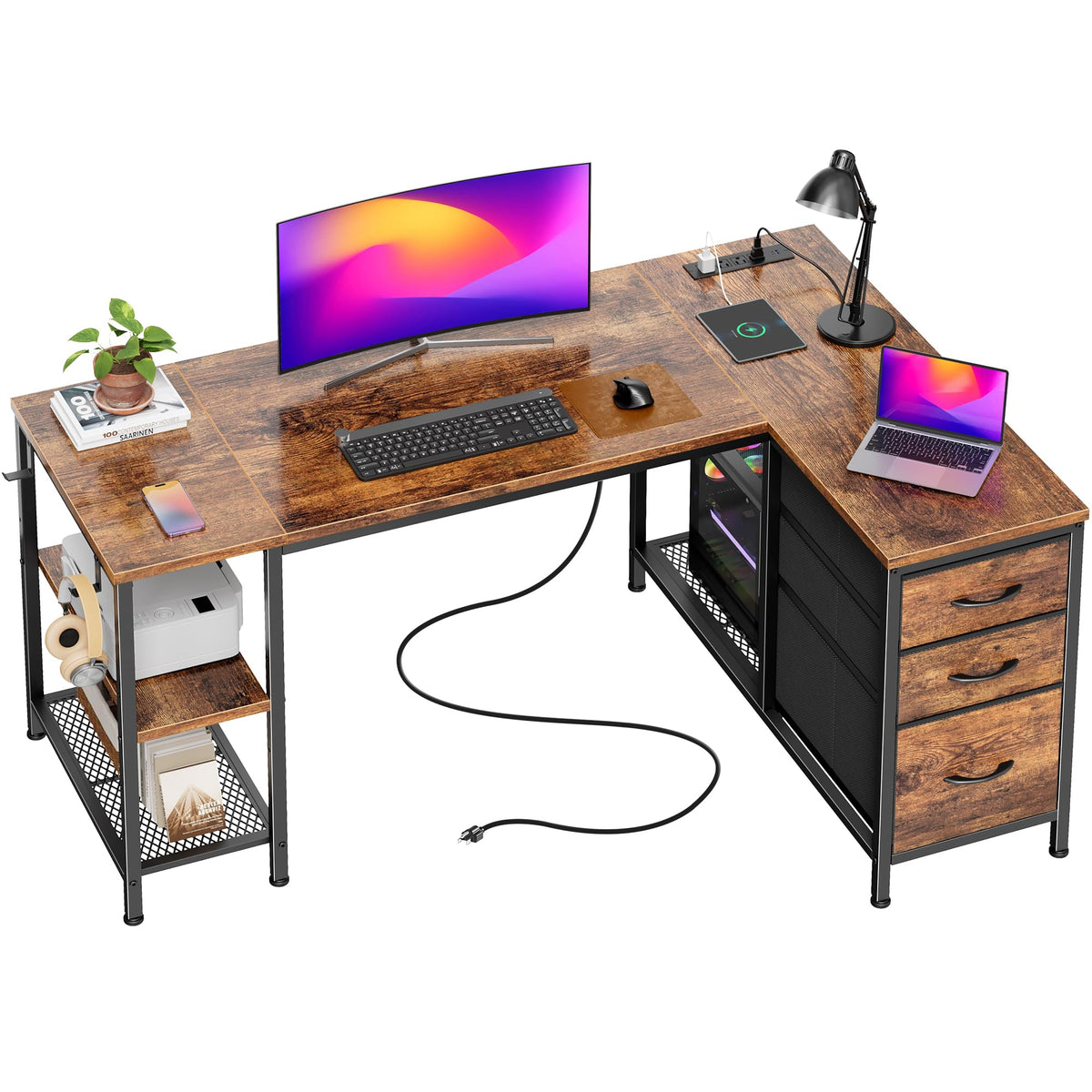 47.2'' L Shaped Office Desk with 3 Drawers N793447