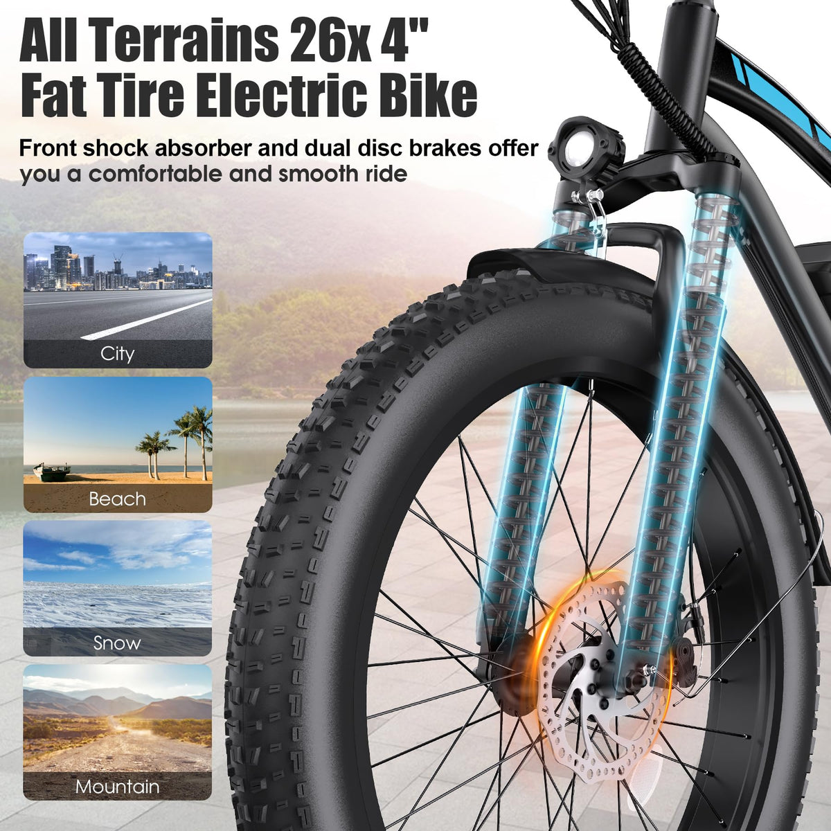 1000W 60Miles 26" x 4'' Fat Tire Electric Bike H1602